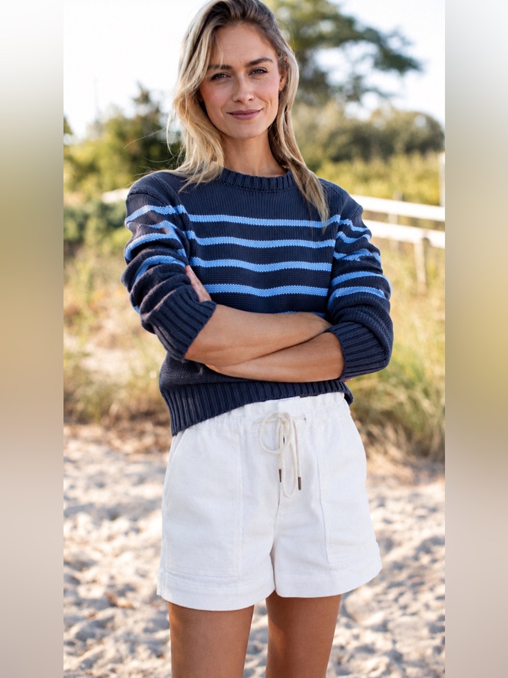 Marea by Liz Joy Lake Sweater in Navy/Tidal Blue Stripe, Size Small